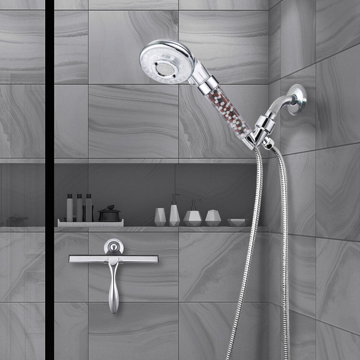 Shower Head Filtration Hand 3 Mode With Limescale Filter And Ion A Pack Of Mineral Ball Substitutes