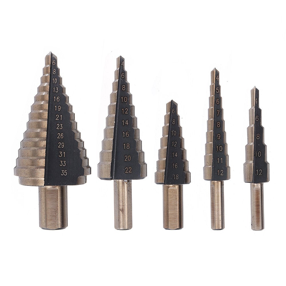 5pcs 4-35mm HSS Step Drill Bit Set Multiple Hole Metric Size with Aluminum Case