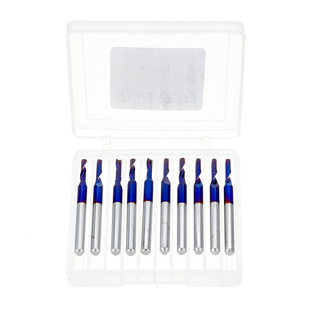10pcs 3.175 Shank 2mm Blue Coated Single Flute End Mill Spiral CNC Milling Cutter