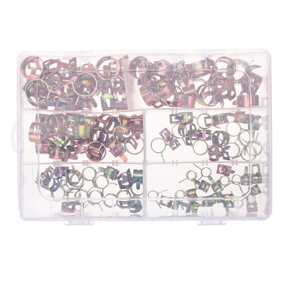 120Pcs Fuel Hose Line Tubing Clamp 6 Size Spring Band Action Pipe Clip Color-Zinc Plated