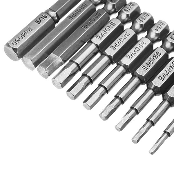 10pcs SAE 5/64-5/16 Inch Hex Head Screwdriver Bit 1/4 Inch Hex Shank Magnetic Screwdriver Bit