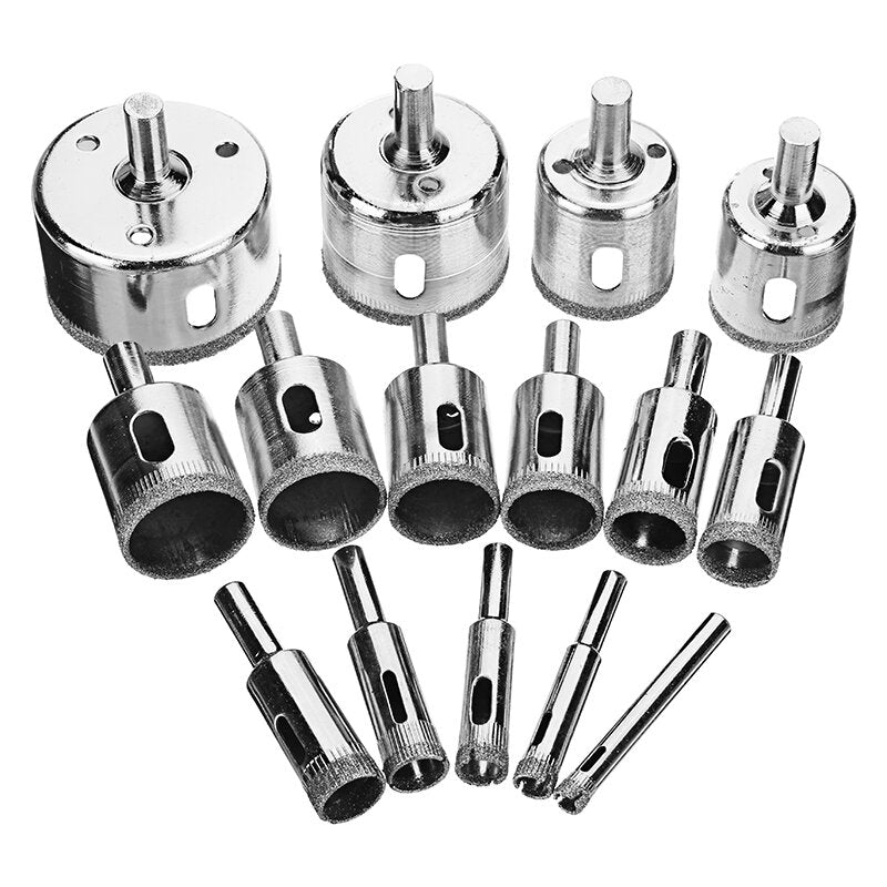15Pcs 6-50mm Diamond Hole Saw Drill Bit Set Tile Ceramic Glass Marble Drill Bits