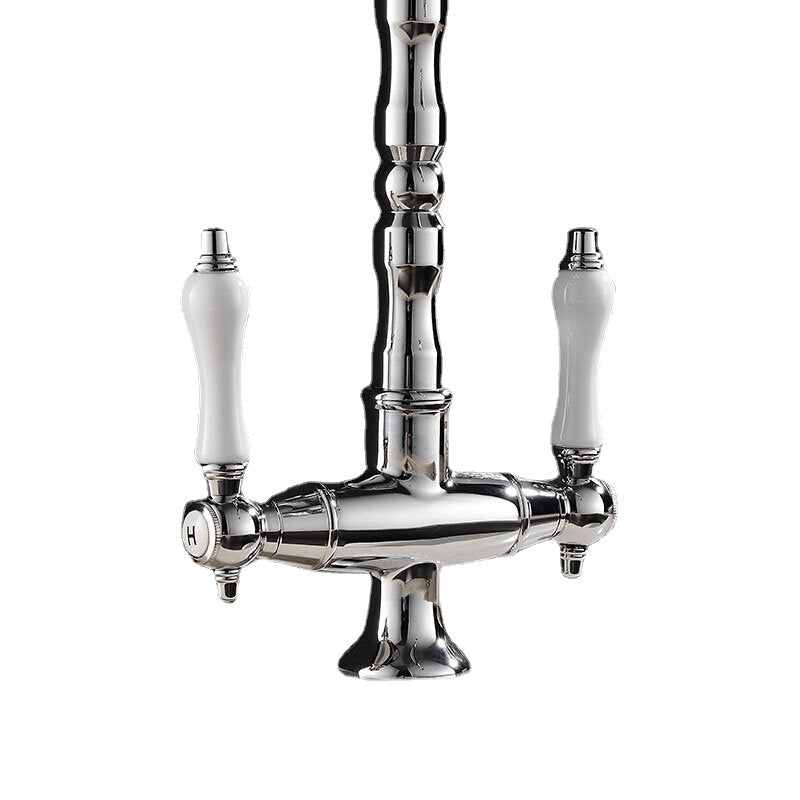 Dual Handle Kitchen Faucet Deck Mounted Single Hole Hot Cold Water Mixer Crane Kitchen Sink Faucets Chrome