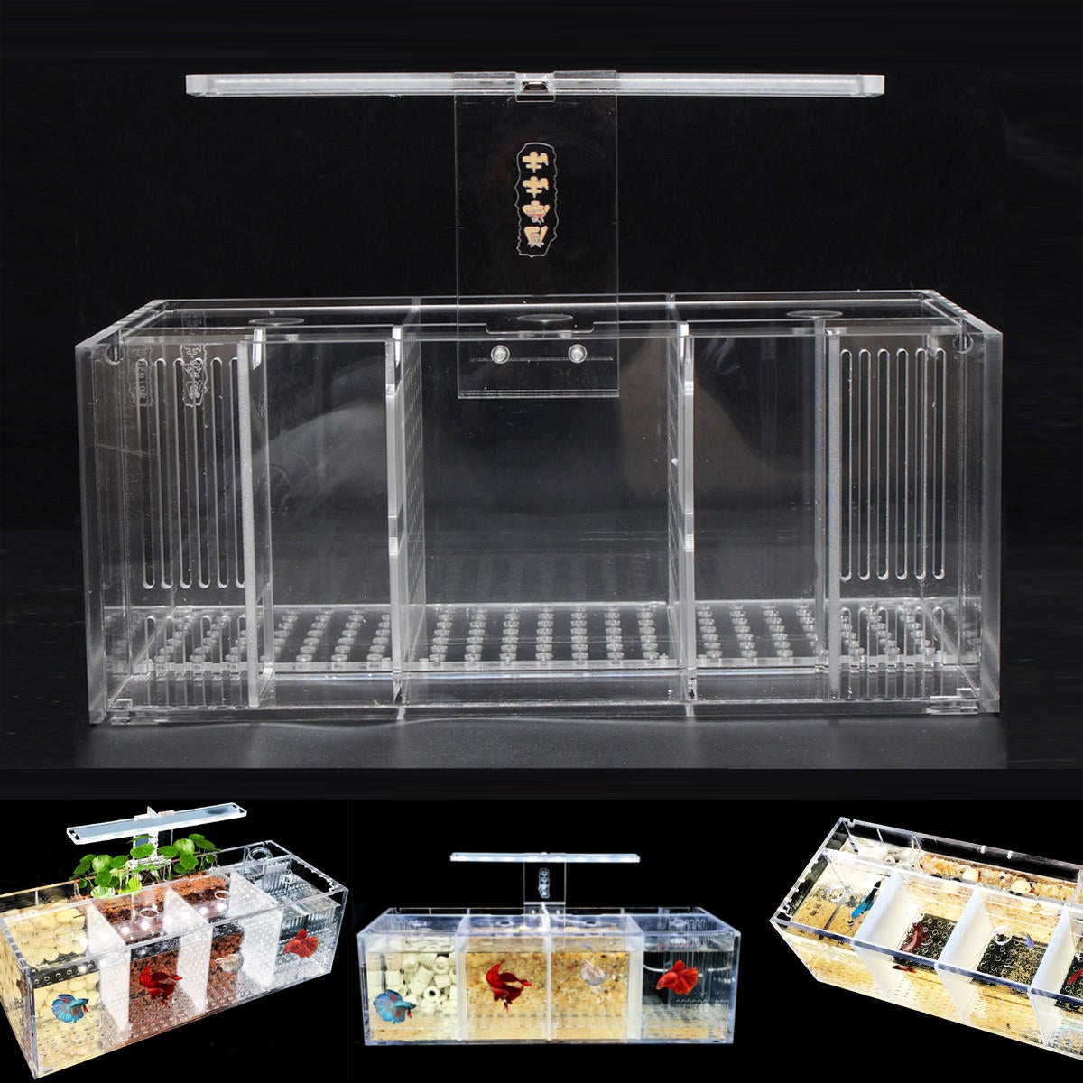 LED Light Acrylic Clear Aquarium Mini Betta Fish Tank Desktop Water Pump