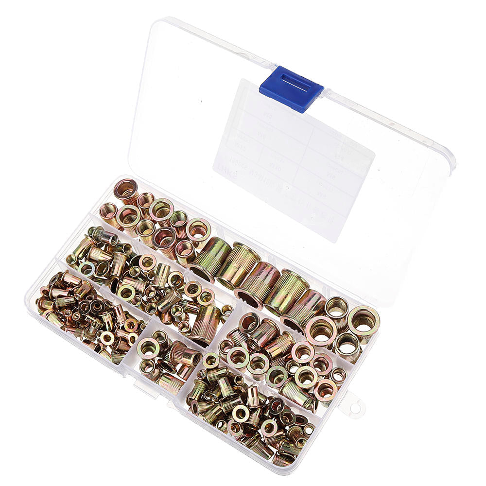 190Pcs M3/M4/M5/M6/M8/M10/12 Carbon Steel Zinc Plated Rivet Nut Threaded Countersunk Head Insert Nut Tool Kits