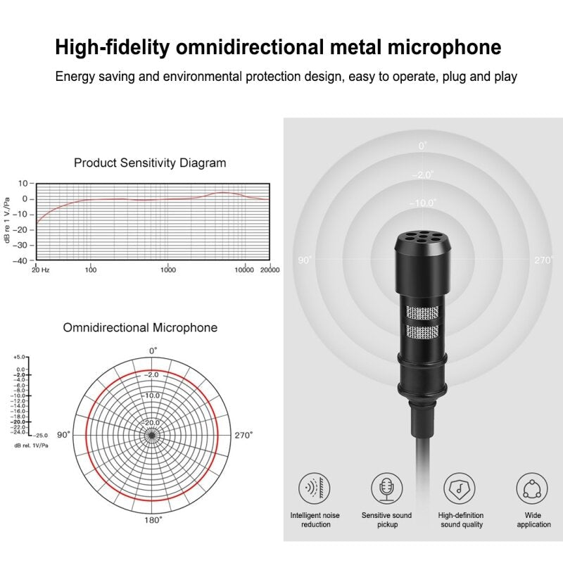 3.5mm Wired Microphone 3M Lavalier Omnidirectional Condenser Mic Recording Vlogging Video