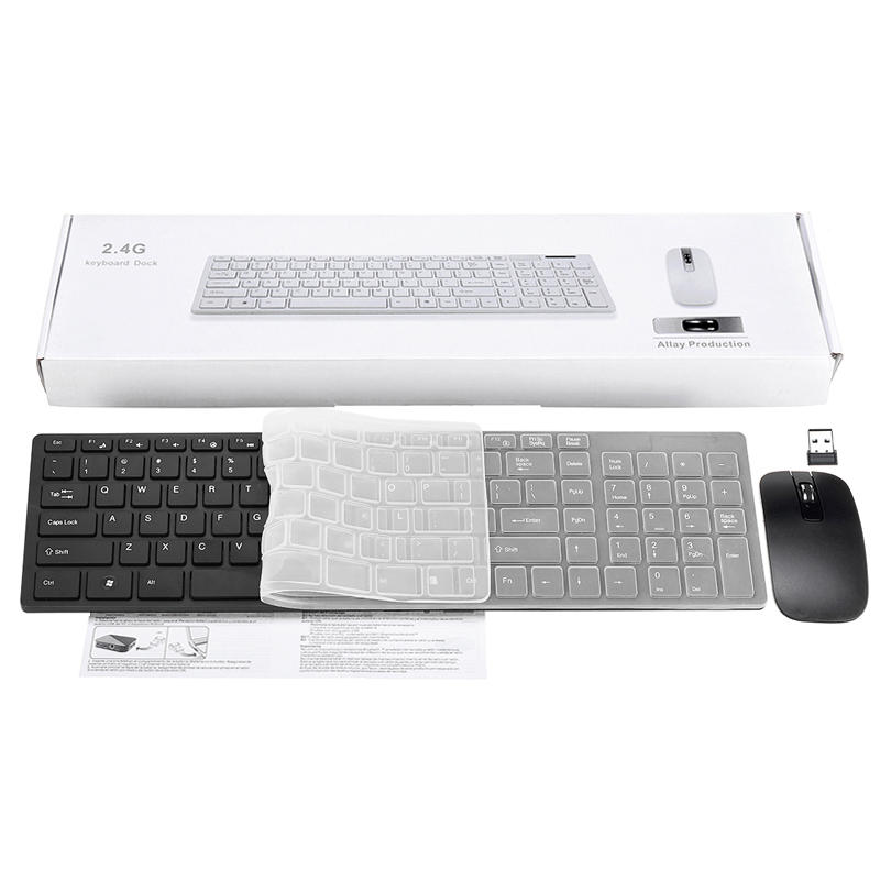 Ultra Thin 2.4GHz Wireless 101 Keys Keyboard and 1000DPI Mouse Combo Set With Keyboard Cover