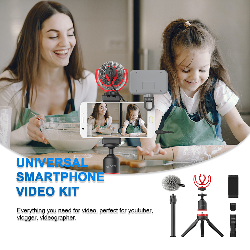 Microphone Mic LED Light Tripod Phone Clip Holder Kit for Smartphone Vlog Live Studio Video