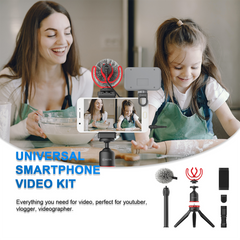 Microphone Mic LED Light Tripod Phone Clip Holder Kit for Smartphone Vlog Live Studio Video