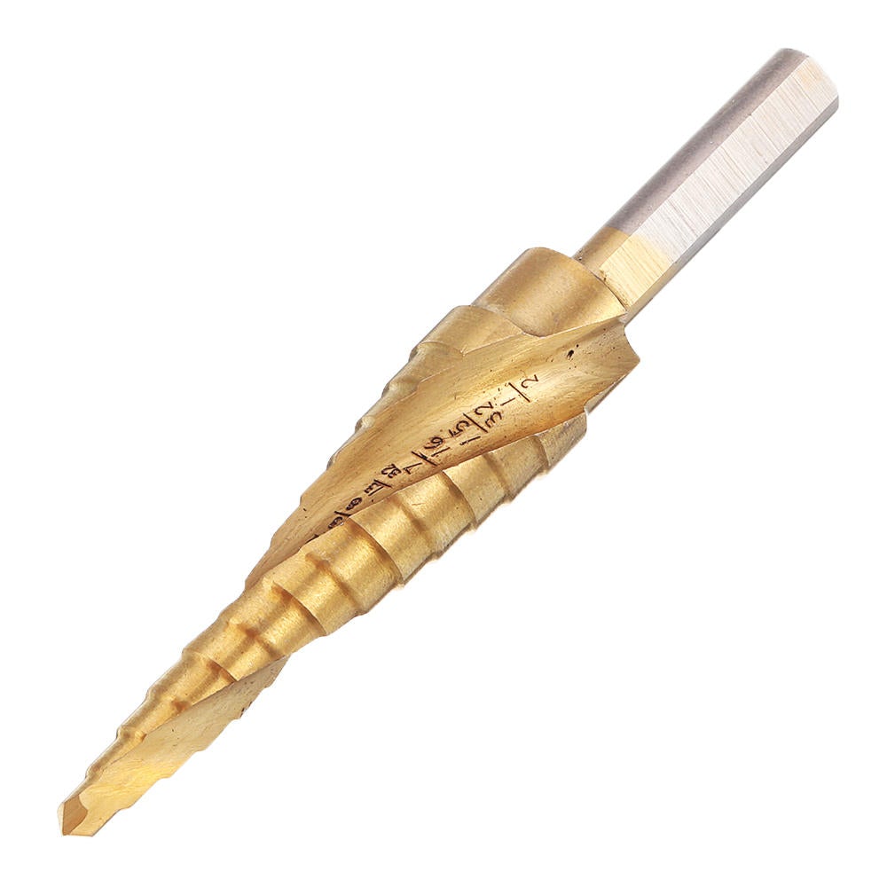 6pcs 1/8 to 1-3/8 Inch Step Drill Titanium Spiral Grooved Step Drill Bit Set with Automatic Center Punch and Aluminum Case