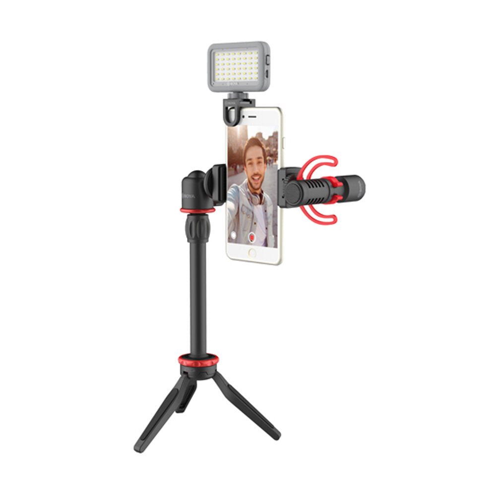 Microphone Mic LED Light Tripod Phone Clip Holder Kit for Smartphone Vlog Live Studio Video