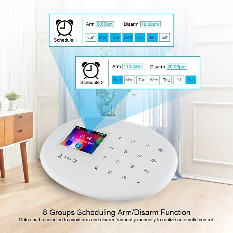 WIFI GSM Smart Home Security Alarm System with 2.4 Inch TFT Touch Panel APP Control Wireless Sensor Burglar Smoke Detector