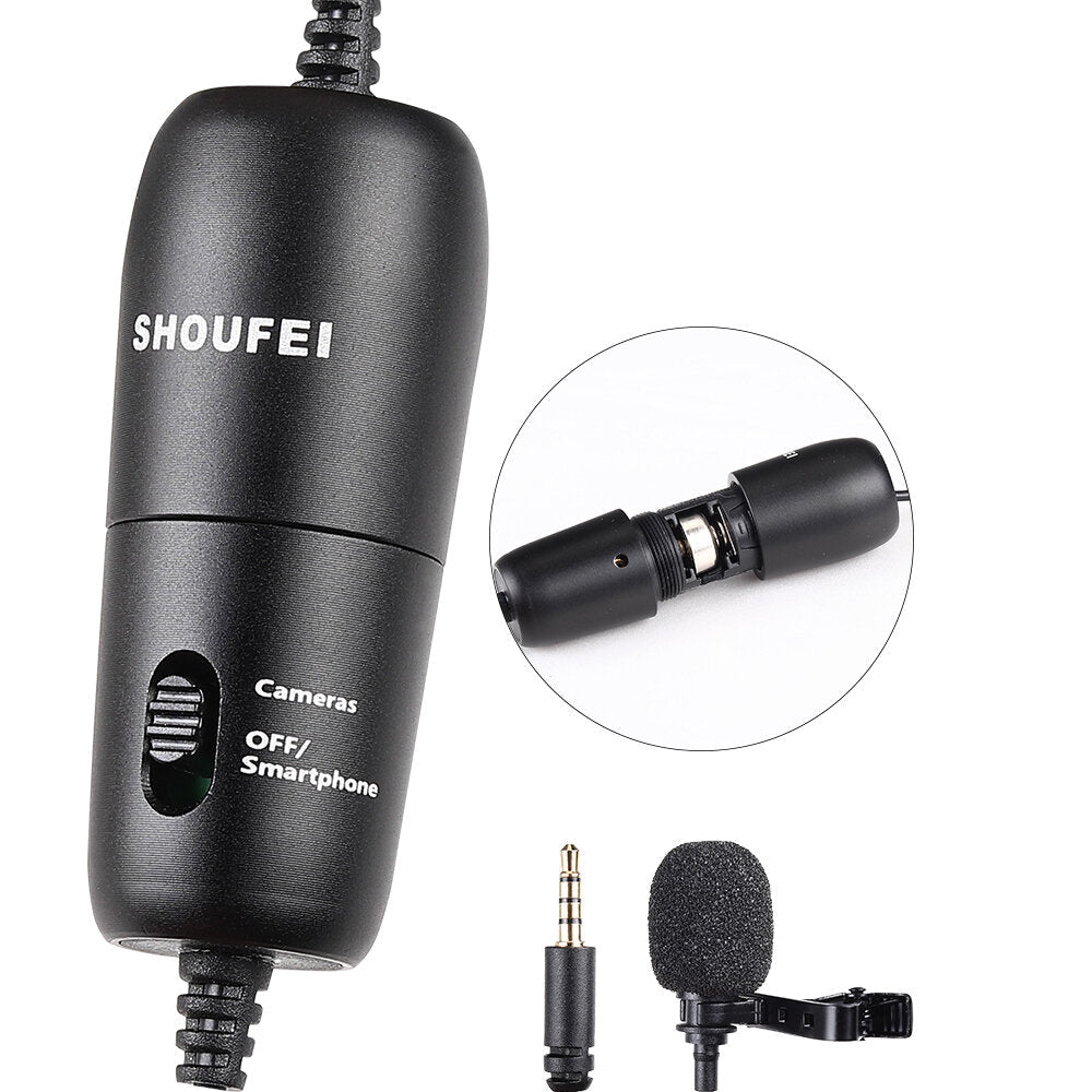 Professional Microphone 6M Lavalier Stereo Audio Recorder Interview Clip for Camera Smartphone Laptop DSLR