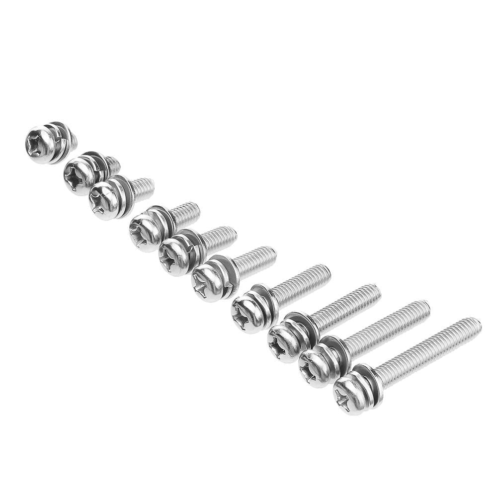 50Pcs M6 Stainless Steel 10-40mm Phillips Pan Head Machine Screw Washer Bolt Asortment