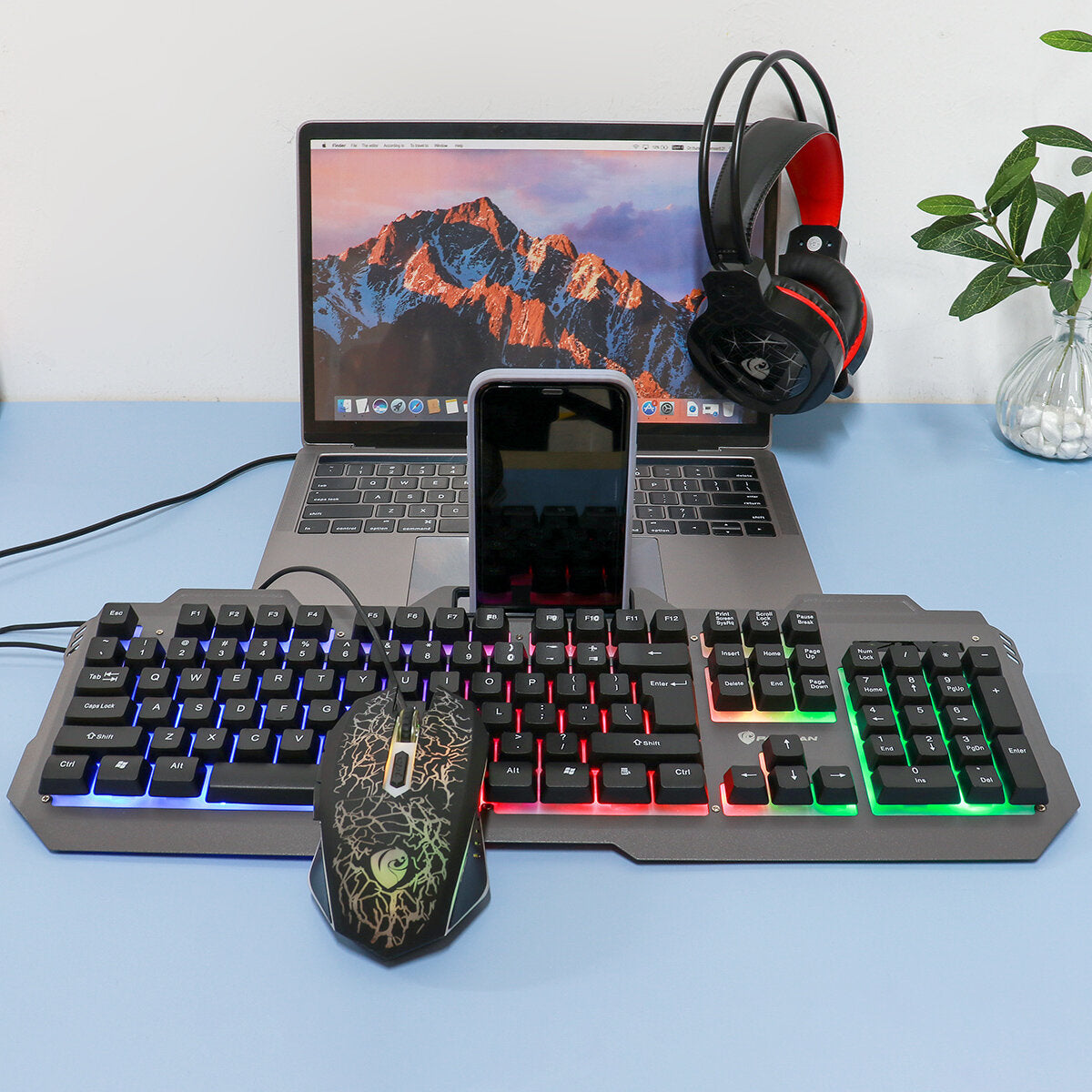 4-in-1 Gaming Kit Set LED Gaming Over-Ear Headset Keyboard & Mouse & Mouse Pad Combo Set