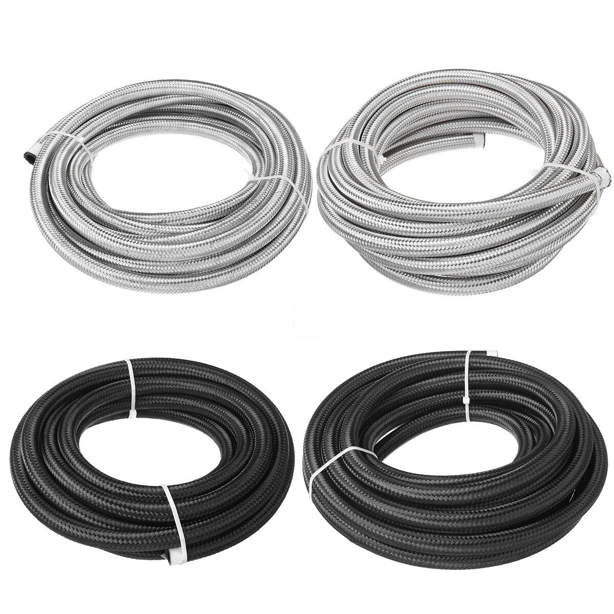 20FT Fuel Hose Oil Gas Line Nylon Stainless Steel Braided Silver Black
