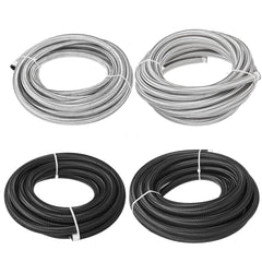 20FT Fuel Hose Oil Gas Line Nylon Stainless Steel Braided Silver Black