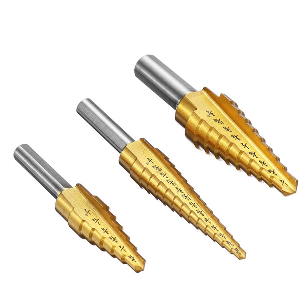 4pcs 3/16-1/2 1/4-3/4 1/8-1/2 Titanium Coated Step Drill Bit with Automatic Center Pin Punch