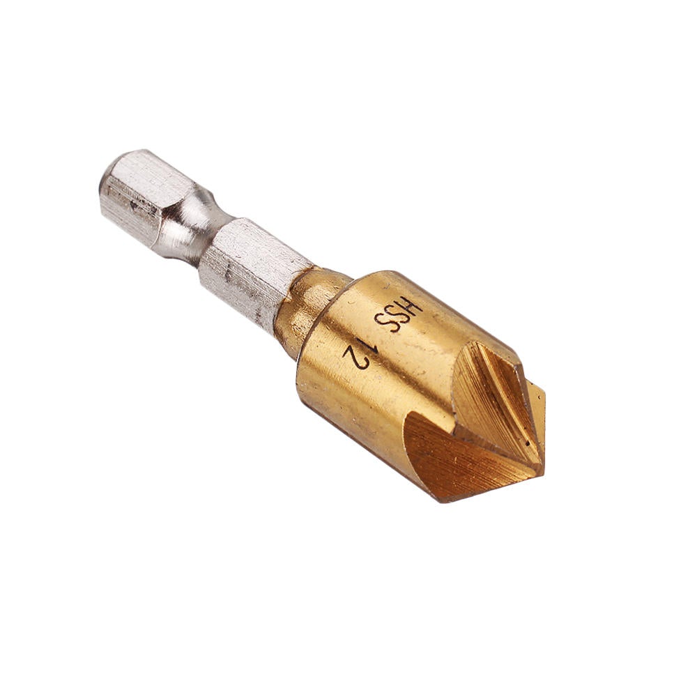 6-19mm Countersink Drill Bit with Automatic Center Pin Punch 5 Flutes Hex Shank Titanium Coated Chamfer Cutter Set