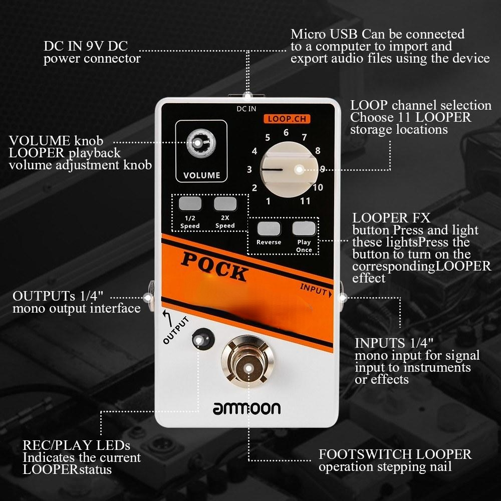 Guitar Effect Pedal 11 Loopers Recording Time Supports 1/2 & 2X Speed Playback Reverse Functions True Bypass