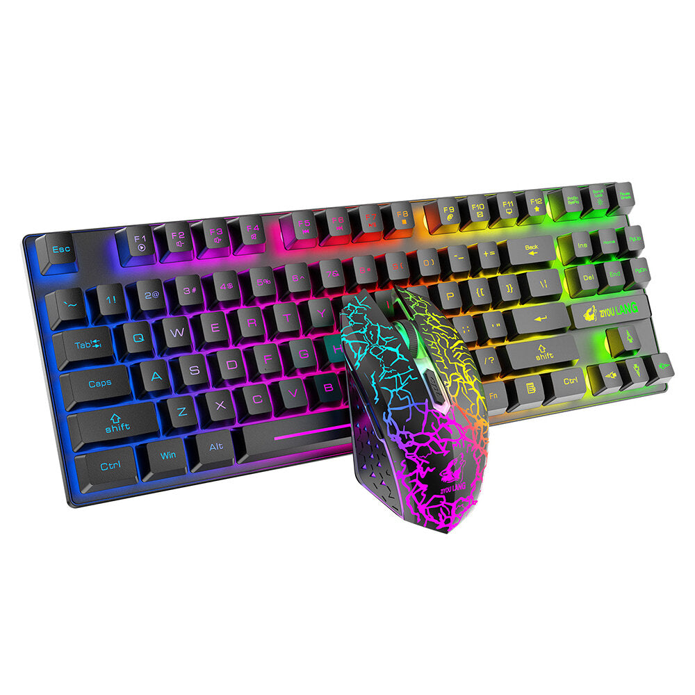 Wireless Keyboard Mouse Set 87 Keys 2.4GHz Wireless Rechargeable Colorful Backlit Keyboard 2400DPI Mouse Combo for Home Office