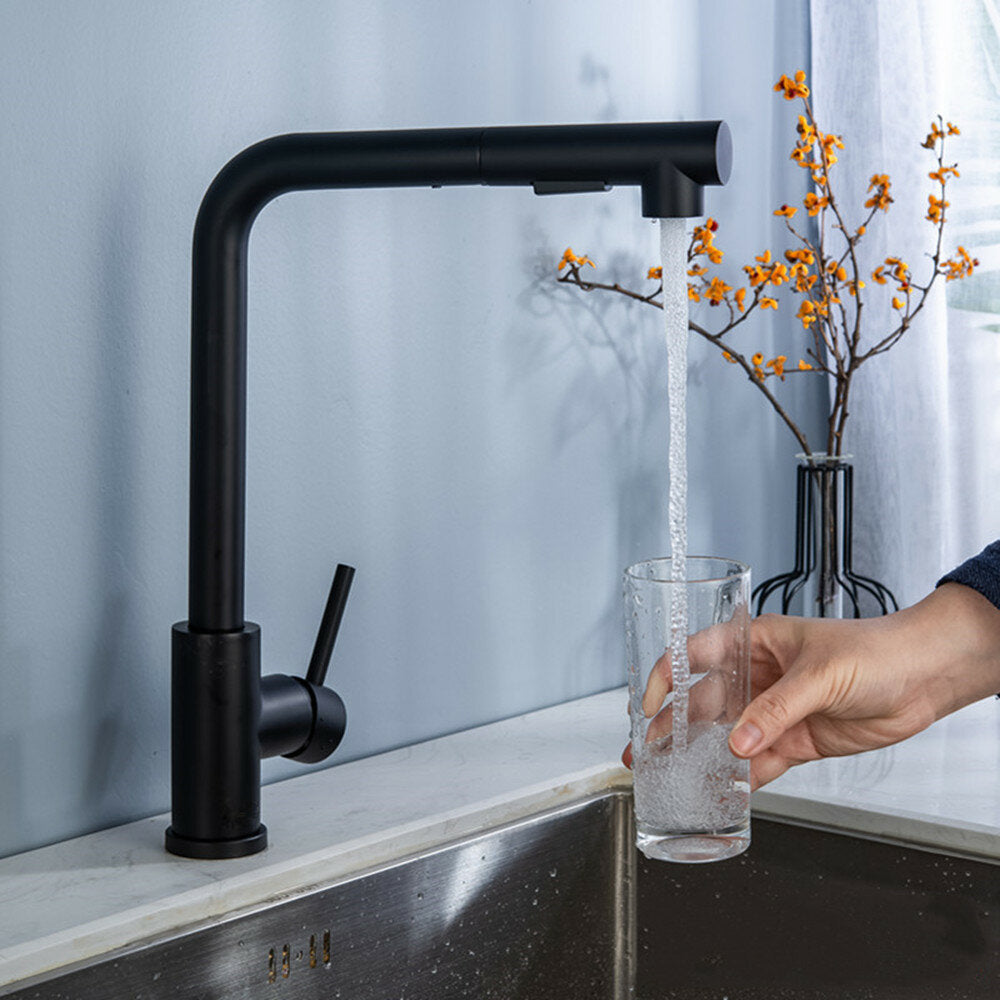 Matte Black Stainless Steel Faucet For Kitchen Sink Single Lever Pull Out Spring Spout Mixers Tap Hot Cold Water