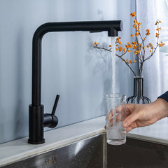 Matte Black Stainless Steel Faucet For Kitchen Sink Single Lever Pull Out Spring Spout Mixers Tap Hot Cold Water