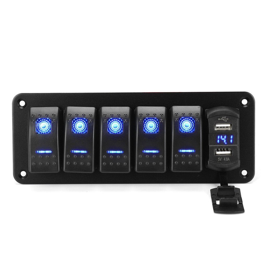 4/5/6 Gang Green Rocker Switch Panel Circuit Breaker LED Waterproof Car Marine Blue