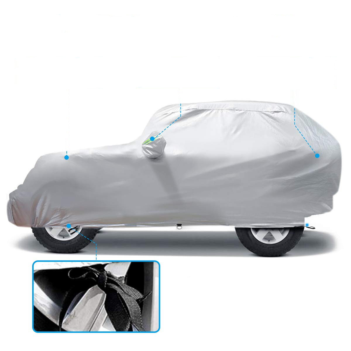 Car Cover Wrangler Cover 2 Door Waterproof All Weather Protection Outdoor Car Cover with 2 Gust Straps Fits up to 170''(170x75x60'')