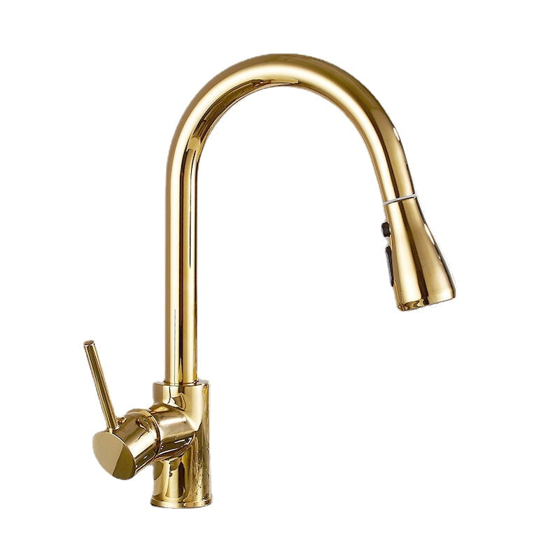 Pull Out Kitchen Sink Gold Faucet Cold Hot Water Mixer Tap 360 Degree Rotation Kitchen Tap