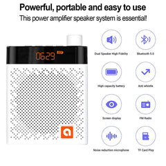 Portable Bluetooth 5.0 Speaker Professional Voice Amplifier with Microphone FM Radio Sound 2000mAh Battery Life