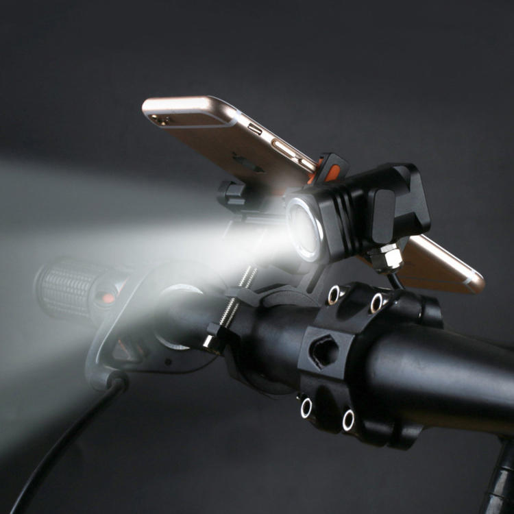 Aluminium Alloy Phone Holder With Bike Headlight 4.5-6.4inch Phone Clip Stand For Cycling