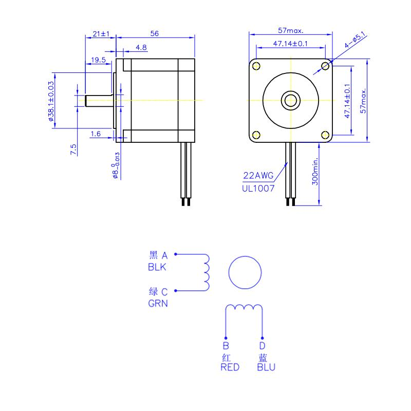 Hybrid Stepper Motor Two Phase 56mm 12kg.cm 2.8A Step Motor