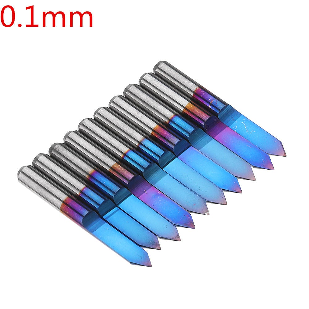 10pcs 0.1/0.2/0.3/0.4mm 60 Degree Engraving Bit Flat Bottom PCB Engraving Bit Blue NANO Coated Carbide CNC Router Tool