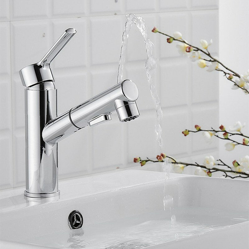 Bathroom Basin Faucet with Pull Out Sprayer Fountain Brushed Nickel Hot Cold Mixer Tap Updated Three Modes Sprayer