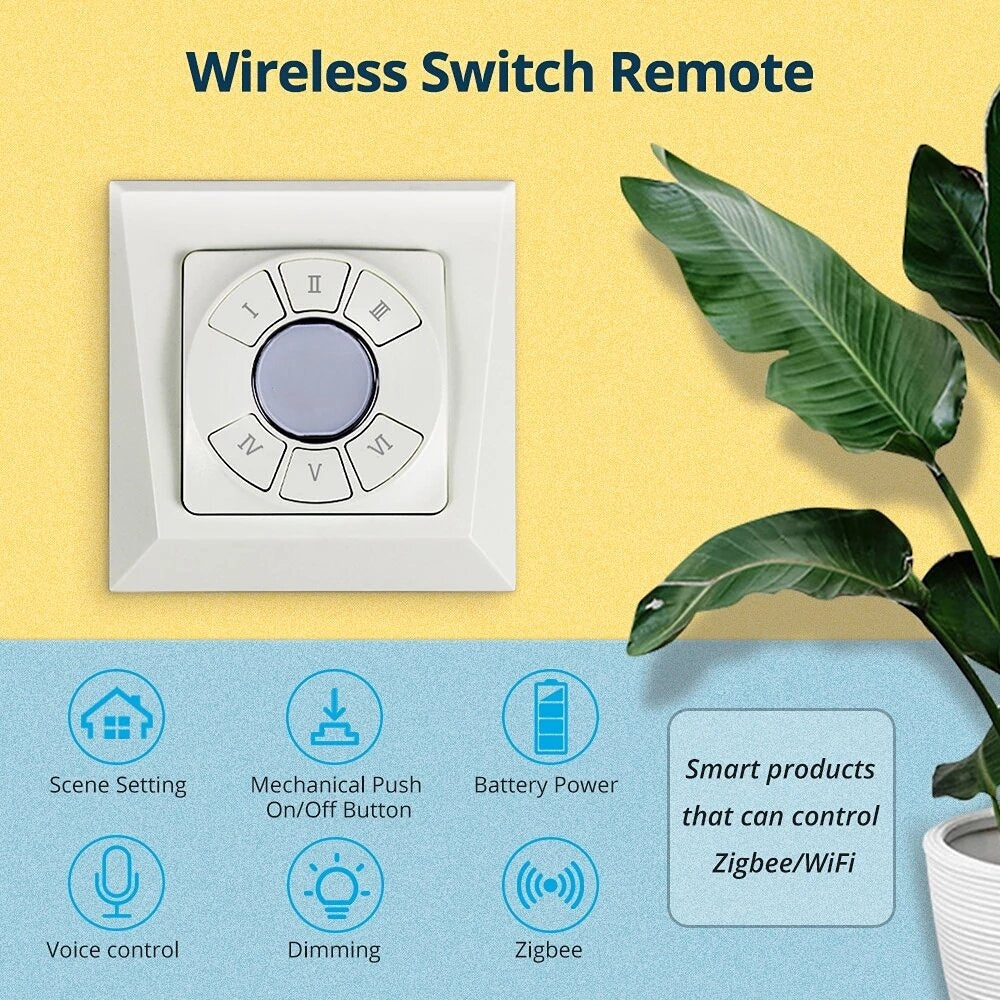 Smart Wireless Switch Wall Remote with Push Button Works with Alexa Google Home 6 Channels