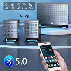 Bluetooth 5.0 Speaker Hi-Fi Stereo Bass USB Subwoofer Music Boombox Desktop Laptop LED Light Altavoces U Disk/AUX/TWS/TF/SD Card Player