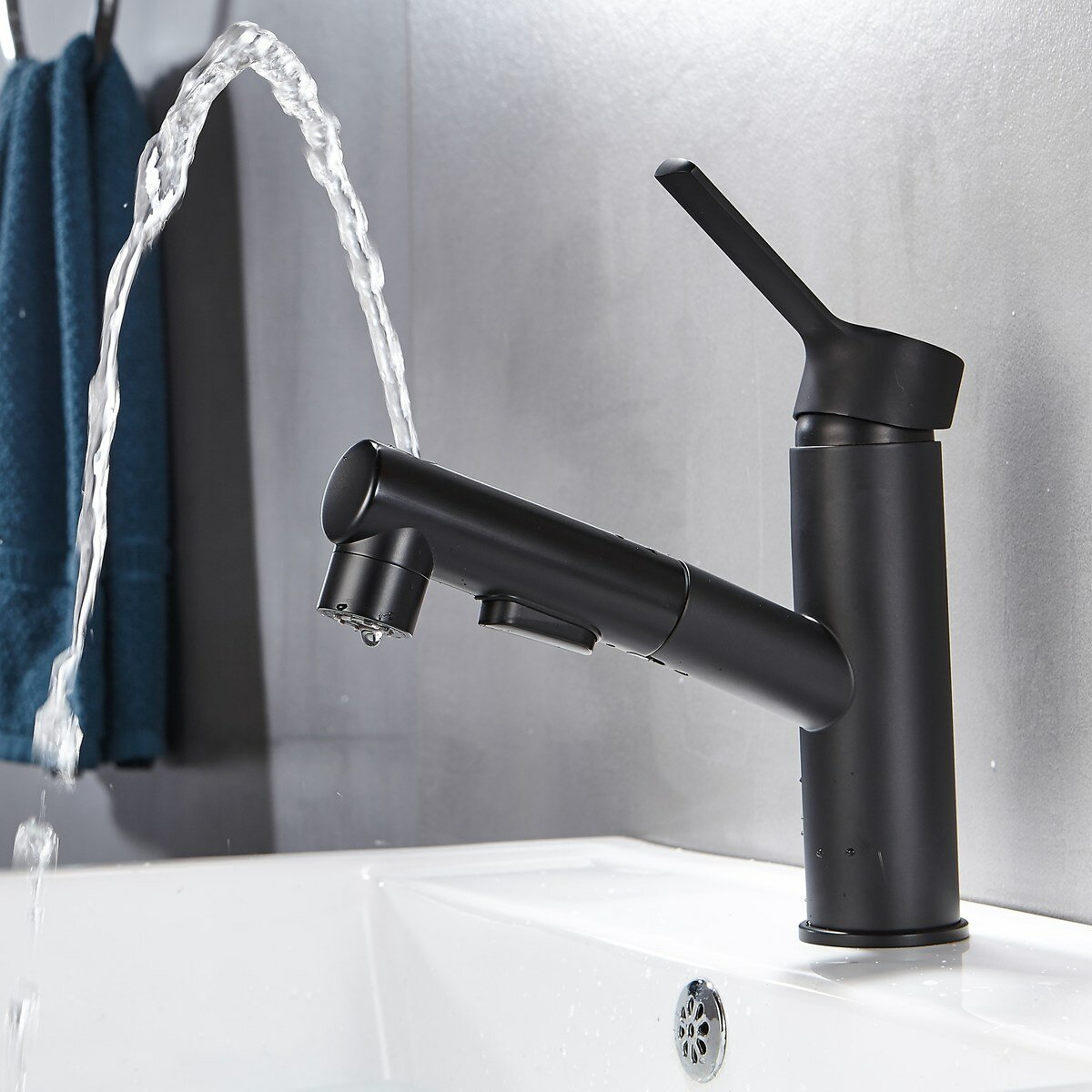 Bathroom Basin Faucet with Pull Out Sprayer Fountain Brushed Nickel Hot Cold Mixer Tap Updated Three Modes Sprayer