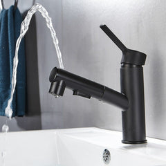 Bathroom Basin Faucet with Pull Out Sprayer Fountain Brushed Nickel Hot Cold Mixer Tap Updated Three Modes Sprayer