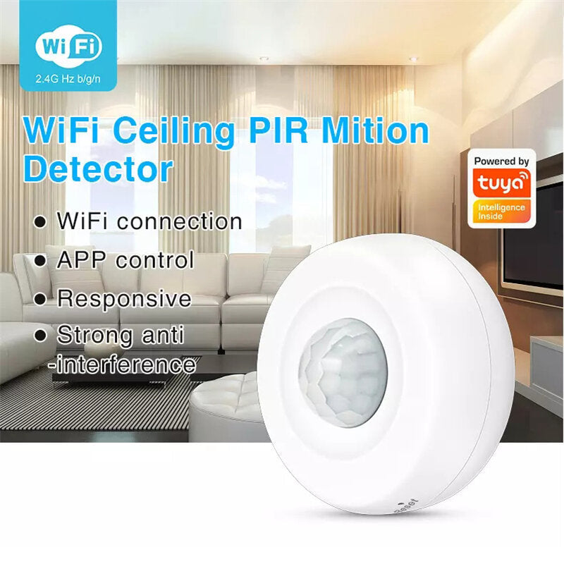 Wireless WIFI Ceiling PIR Mition Detector PIR Alarm Sensor Human Body Infrared Security Detector Work with Smart Life Alexa Google Home