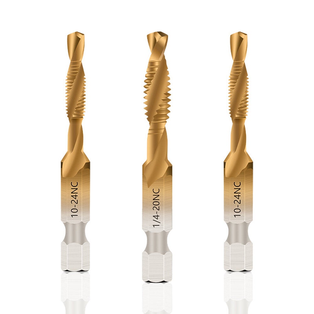 6pcs Hex Shank Spiral Flute HSS Combination Screw Tap Drill Bit Imperial Units 6-32NC to 1/4-20NC Threading Tool