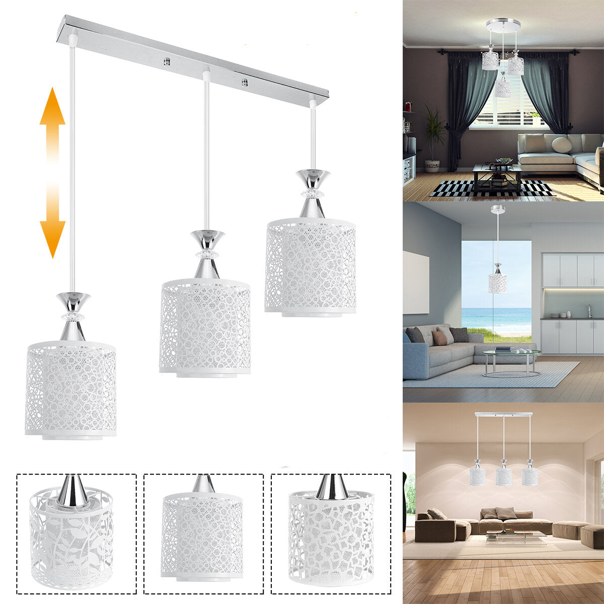 Modren Dining Room Adjustable Loft Glass Ceiling Light Lamp Shade Pendant Light Without Bulb