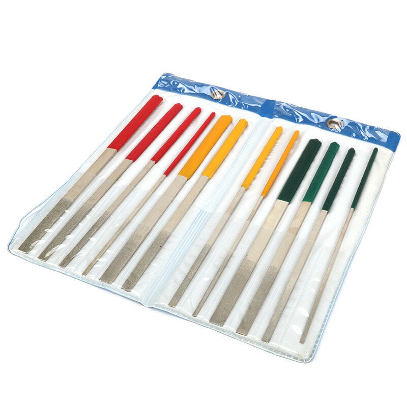 12Pcs 180mm Flat Files Diamond Alloy Oblique Rasp File Set For Jewelers Stone Polishing Repair Tools