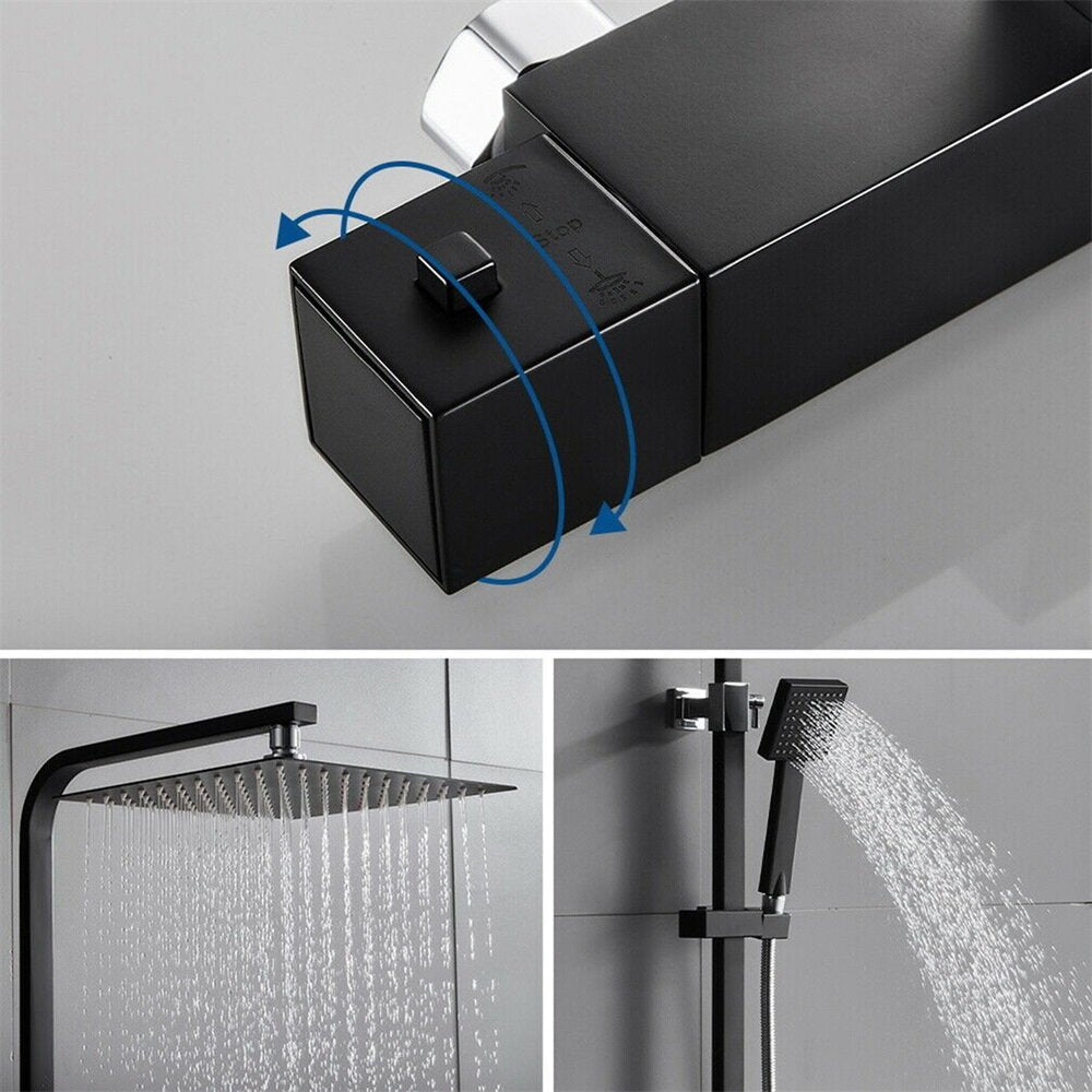 Black Shower System Thermostatic Faucet Column Handheld Set