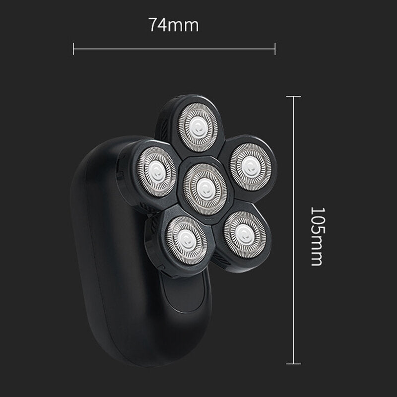 6 in 1 Men's Rechargeable Electric Shaver Six Floating Heads Razor LED Display IPX6 Waterproof