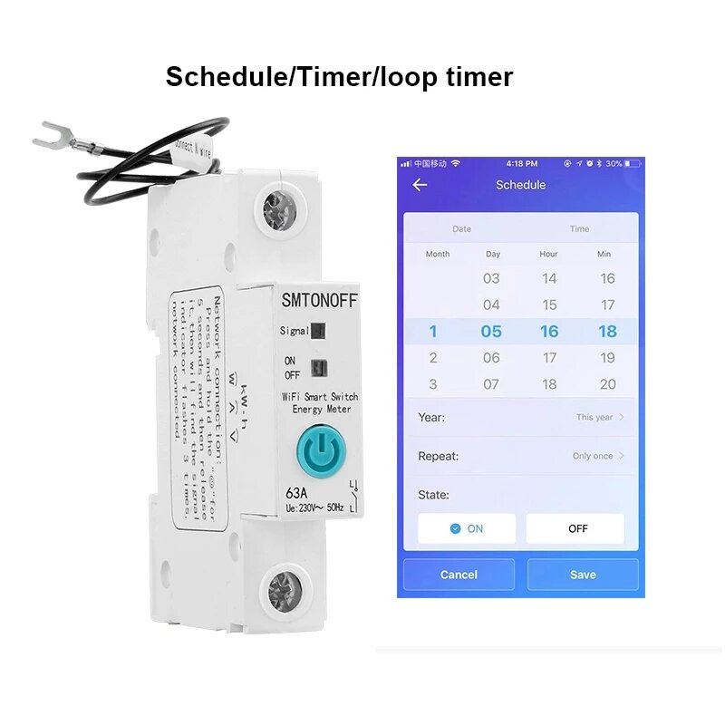 Single Phase Din Rail WIFI Smart Switch Energy Meter Leakage Protection Remote Read KWh Meter Wattmeter Works with Alexa Google