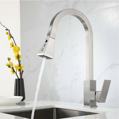 Kitchen Sink Hot And Cold Faucet Single Handle Brushed Nickel Stainless Steel Gooseneck Wash basin Tap With Pull Down Sprayer