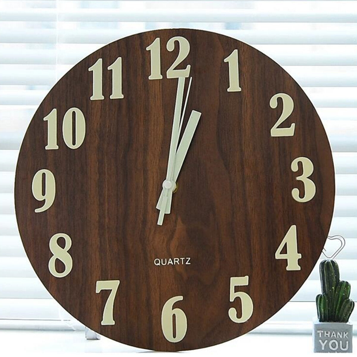 12'' Glow In The Dark Mute Wood Wall Clock For Home Living Room Outdoor Gifts