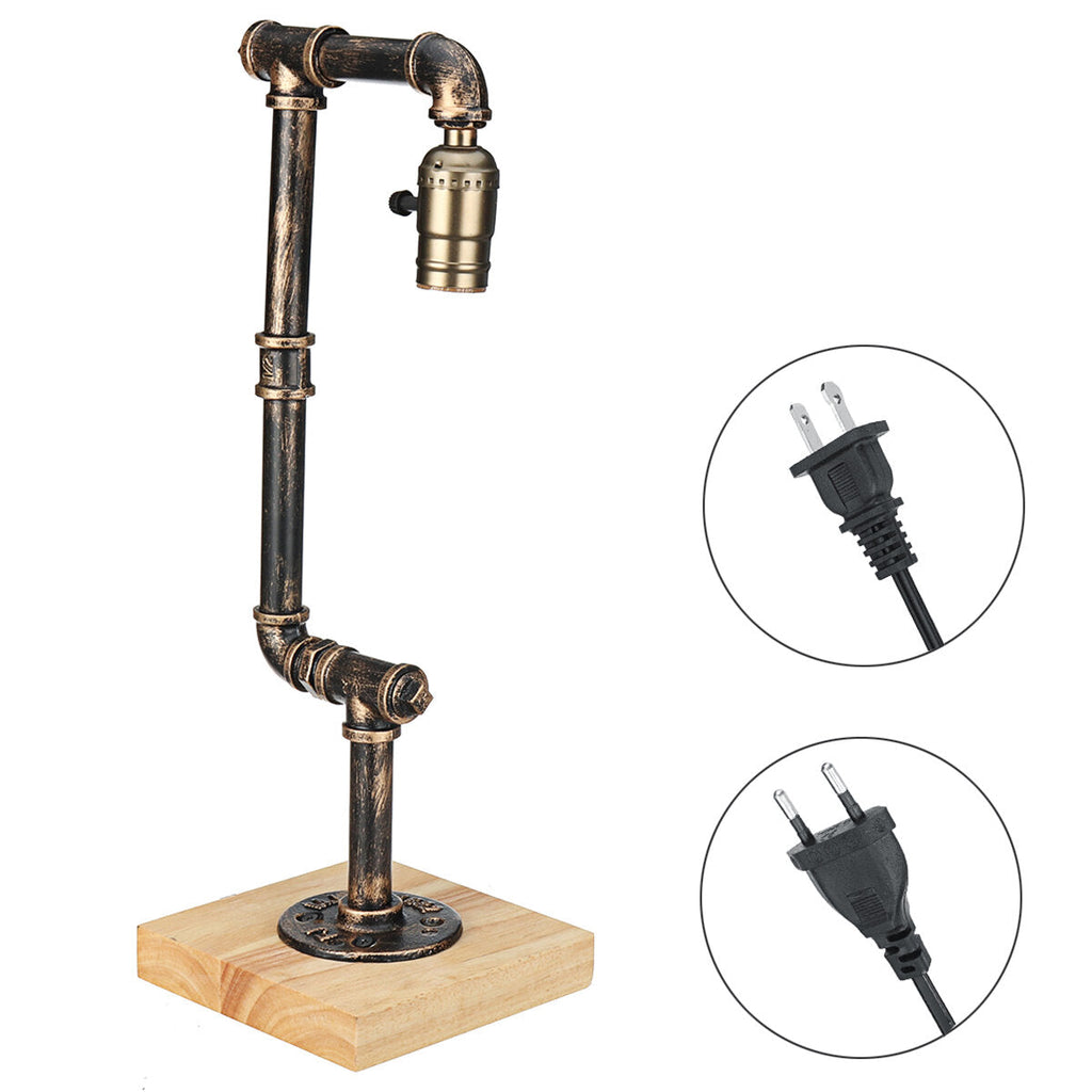 Industrial Retro Iron Wooden Table Lamp Living Room Bedside Light Decor
