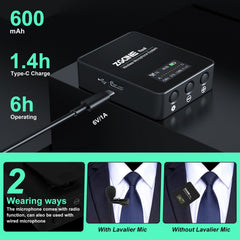 Wireless Lavalier Lapel Microphone System with Transmitter and Receiver for Smartphones Camera